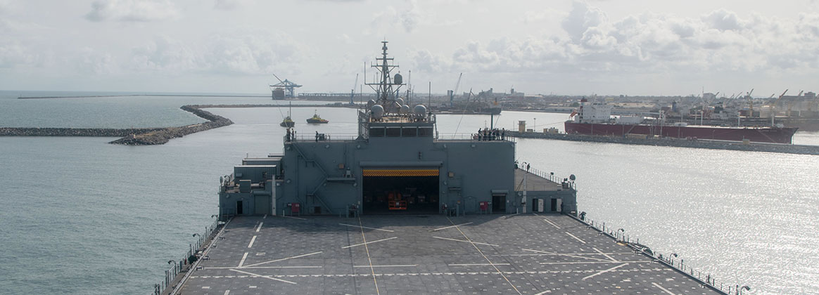 TEMA, Ghana (April 19, 2024) The Lewis B. Puller-class expeditionary sea base USS Hershel 